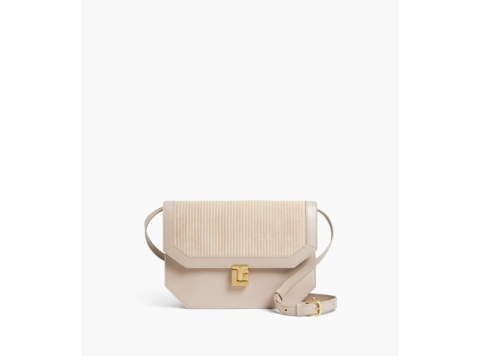 Sac bandoulière moyen modèle Rose en cuir côtelé et cuir lisse