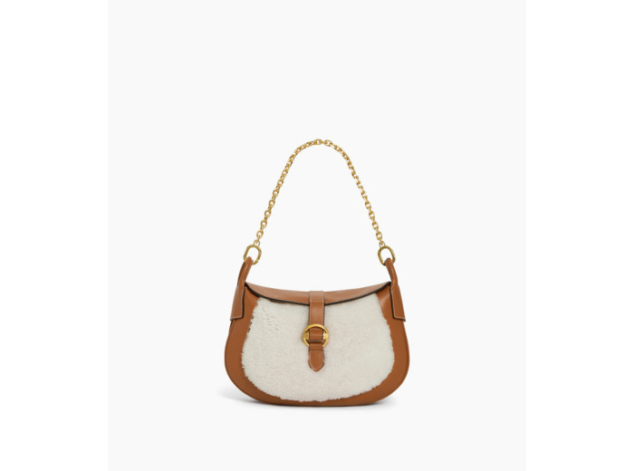 Petit sac bandoulière Pia en cuir lisse et peau lainée