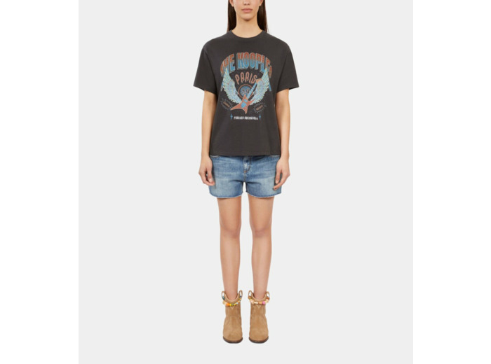 T-Shirt Noir Avec Sérigraphie Guitar black washed