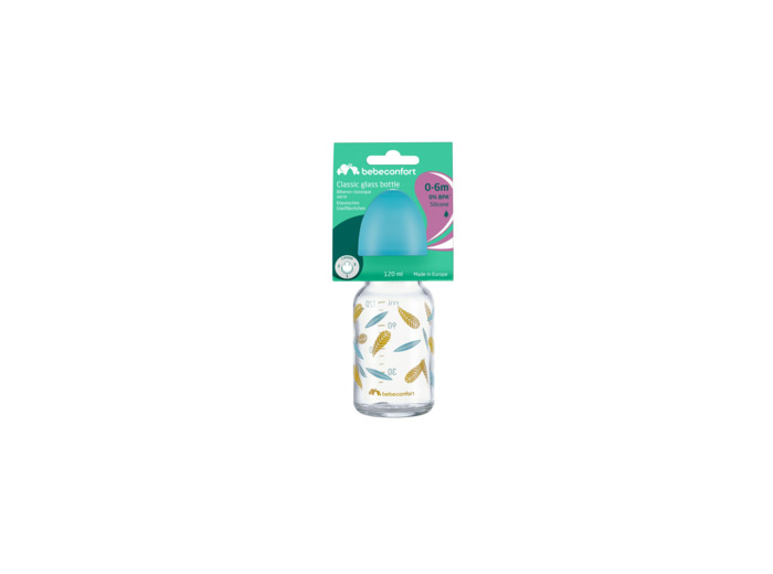 Biberon Standard droit en verre 120 ml Bleu