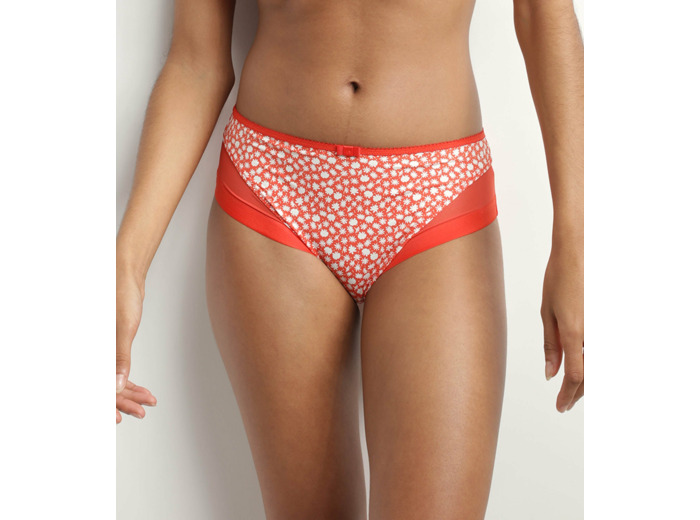 Slip femme en microfibre et tulle Rouge à fleurs Generous