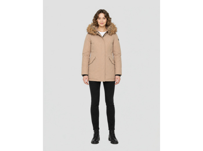 Parka à capuche bordée de fausse fourrure