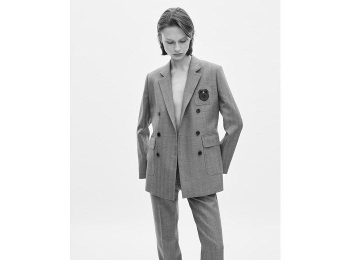 Veste tailleur croisé en laine avec blason camel camel