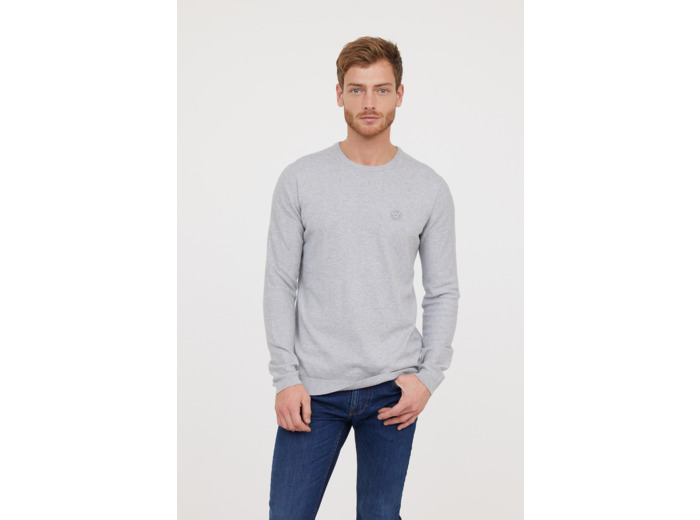 Pull basique col rond avec laine recyclée et print poitrine