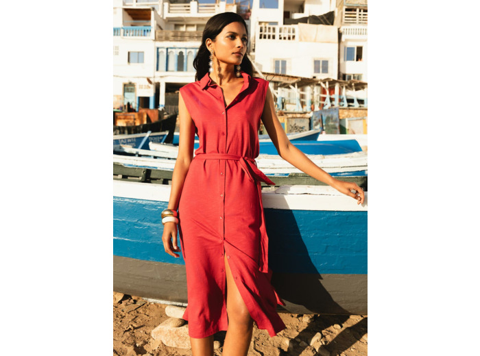 Robe chemise avec lien à nouer