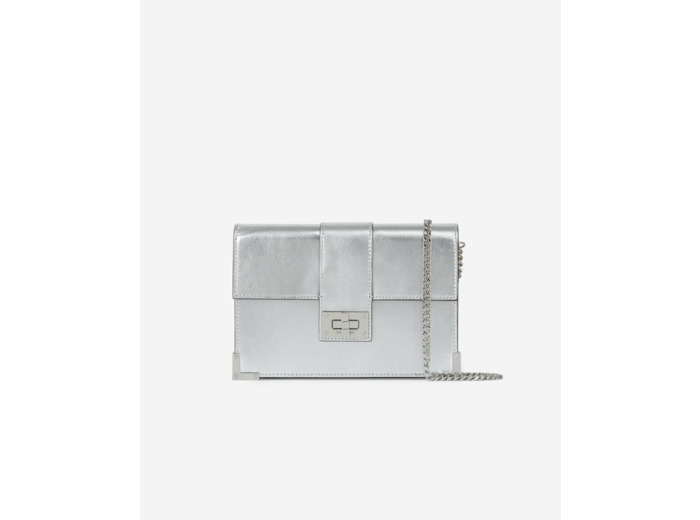 Pochette En Cuir Silver Shiny Taille Moyenne silver