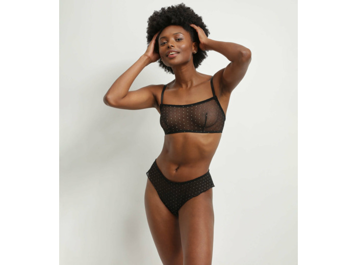 Bralette femme en tulle translucide Noir et pois Lurex Dim Shiny Mesh