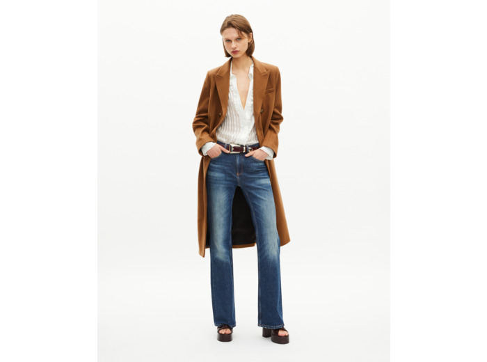 Manteau long croisé en laine camel brown
