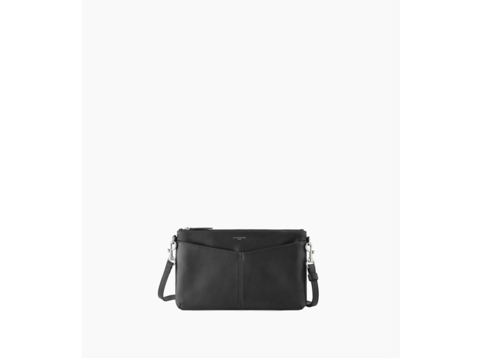 Sac pochette zippée avec bandoulière amovible Charlotte en cuir lisse