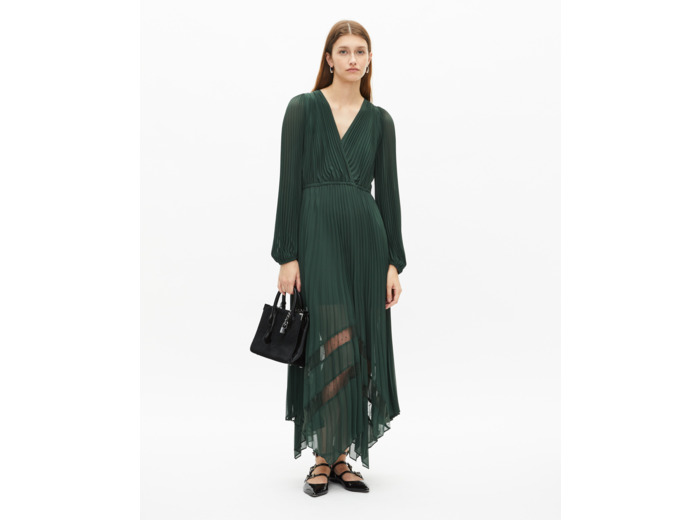 Robe longue plissée verte wood kaki