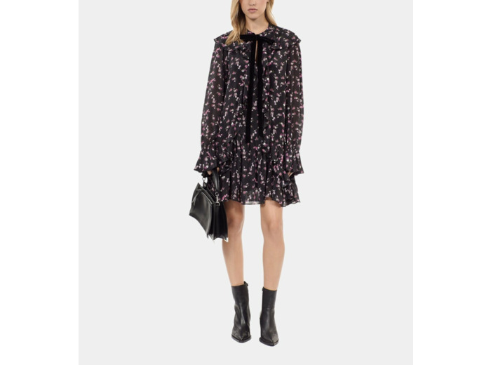 Robe courte à volants imprimé fleuri black
