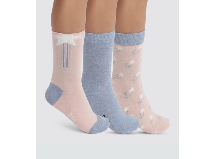 Lot de 3 paires de chaussettes enfant à étoiles Denim Rose Coton Style
