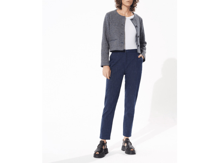 Pantalon droit rayures bleues foncees