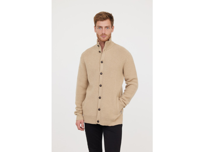 Gilet boutonné col montant en maille fantaisie épaisse et structurée