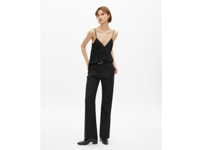 Pantalon tailleur en laine coupe droite noir black