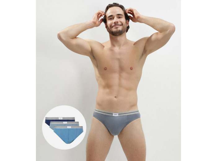 Lot de 3 slips bleu denim gris en coton stretch résistant Ultra Resist