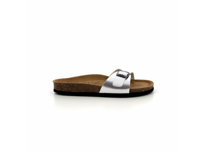 Paire de mule argenté en cuir et liège