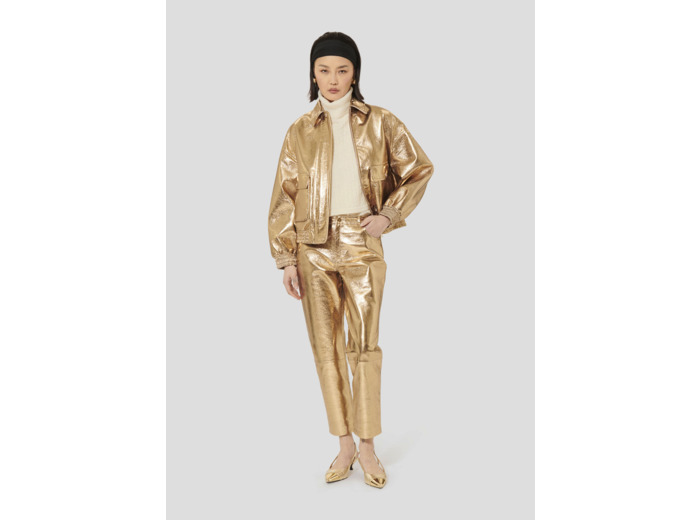 Pantalon Pietra Or en Cuir D'Agneau