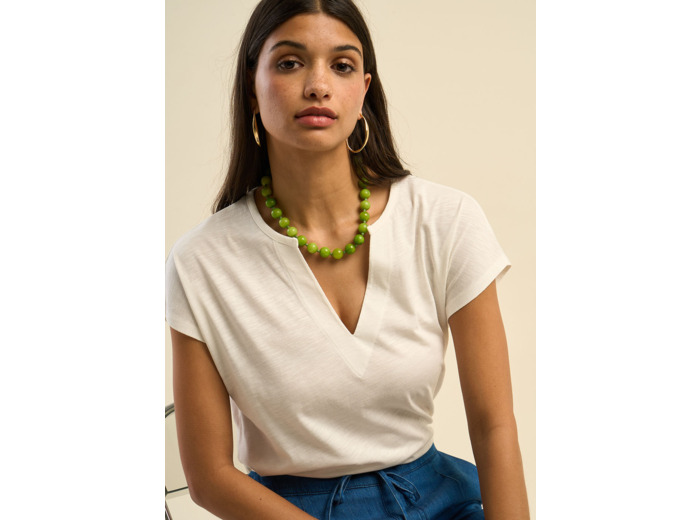 T-shirt à col tunisien et épaules tombantes