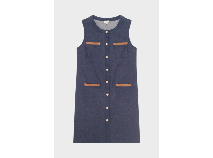 Robe sans manche en denim et cuir - PYRA