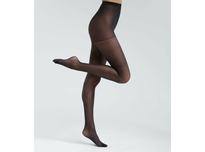 Collant femme semi-opaque à carreaux vichy Noir Dim Style