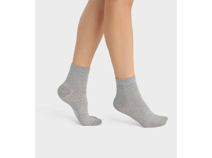 Lot de 2 paires de chaussettes femme en coton bio à pois Gris Dim Good