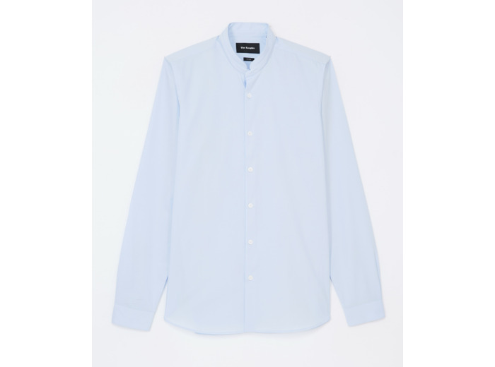 Chemise en popeline col officier bleu