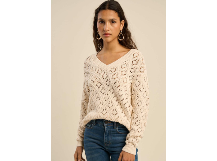 Pull ajouré col V