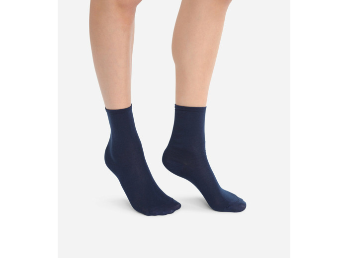 Lot de 2 paires de chaussettes femme Bleu Marine Coton Mercerisé