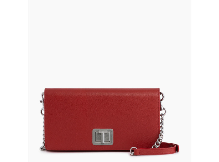 Pochette tout en un avec bandoulière amovible Eva en cuir grain caviar