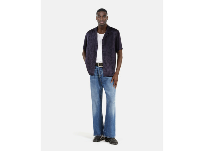 Chemise manche courte col ouvert uni navy