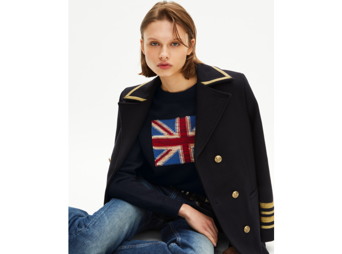 Pull drapeau anglais en coton marine bleu