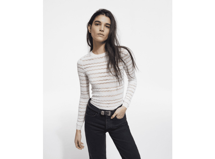 Pull Pointelle Avec Details Brodee light beige