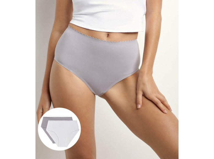 Lot de 2 culottes hautes en coton stretch Blanc Gris Body Touch Easy