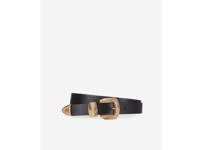 Ceinture En Cuir Noir Avec Boucle À Stries Et Strass black
