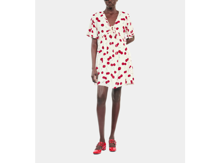 Robe courte avec imprimé cerise ecru red