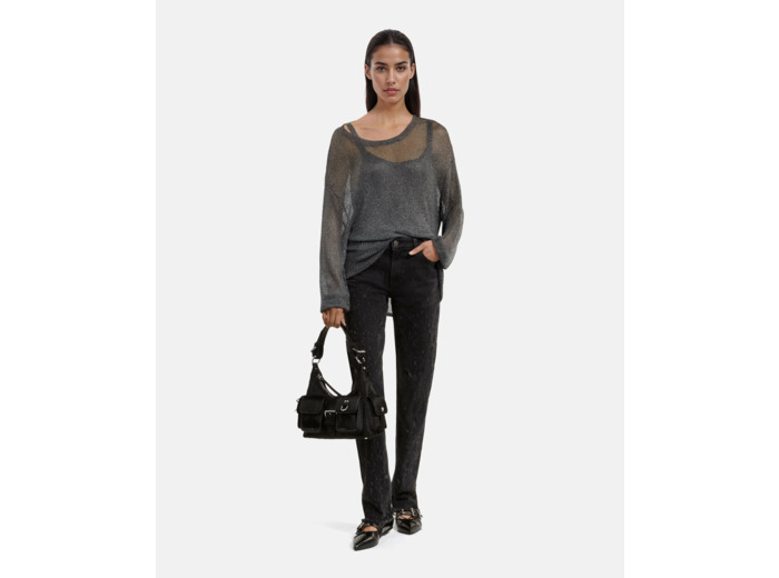 Pull manches longues en cote de maille grey silver