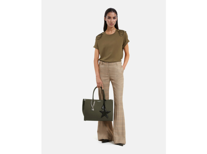 T-shirt manches courtes avec details epaules kaki