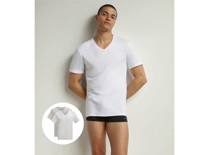 Lot de 2 t-shirts homme en coton bio Blanc Gris à col V Dim Good