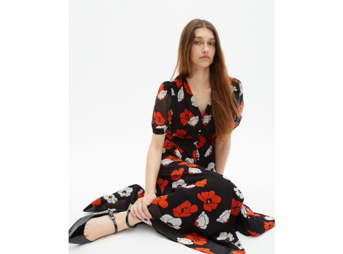 Robe longue imprimé fleuri noire black