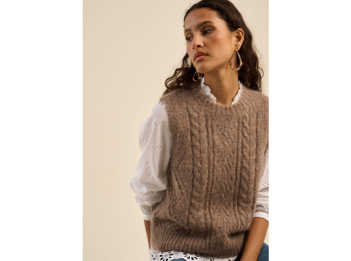Pull à col rond sans manches torsadé
