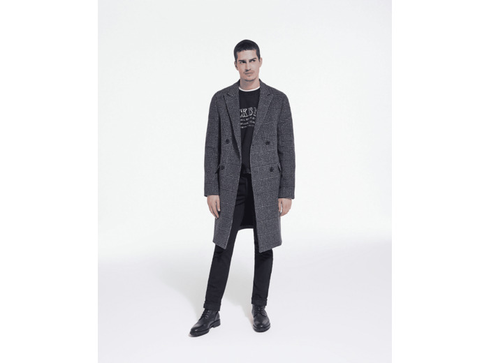 Manteau Long Croise Motif Chevrons dark grey