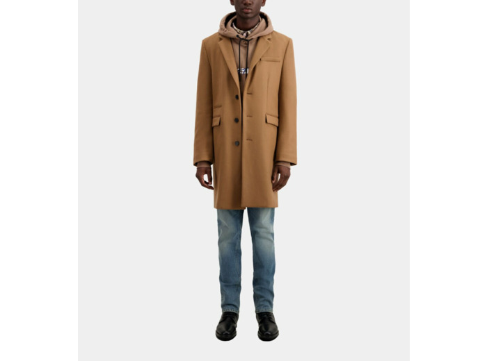 Manteau Classique 3 Boutons Sous Col Cuir camel