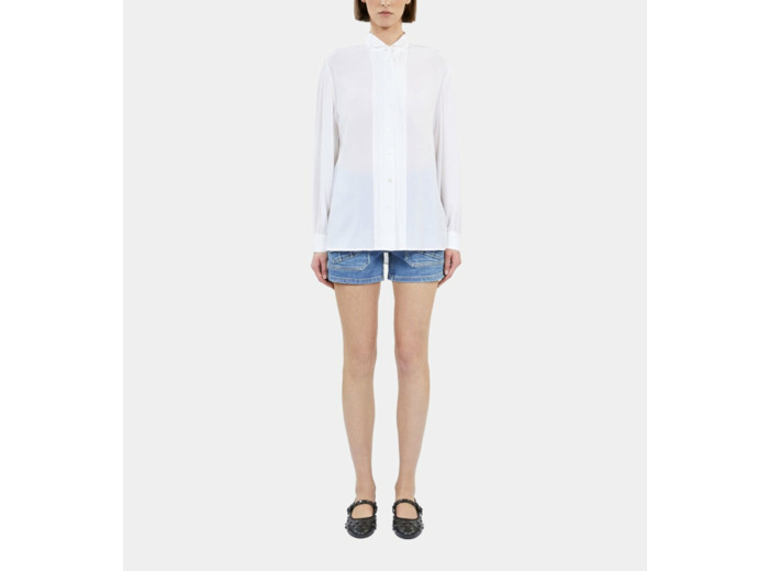 Chemise écrue en soie avec plissage ecru