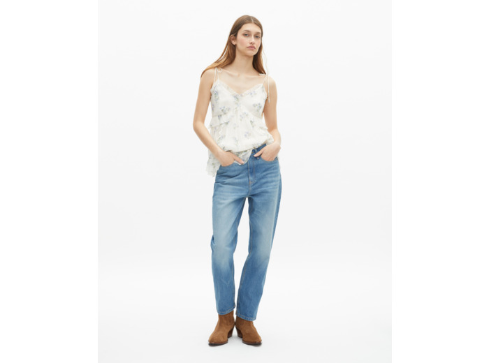 Top à volants imprimé fleuri blanc white