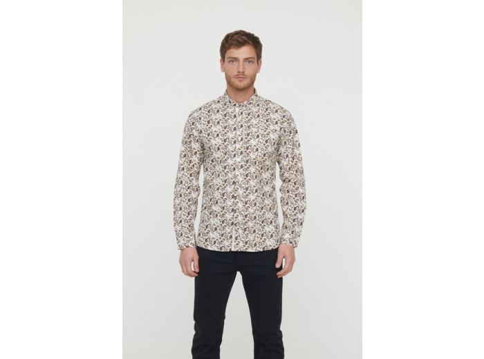 Chemise allover, détails contrastés et manches retroussables