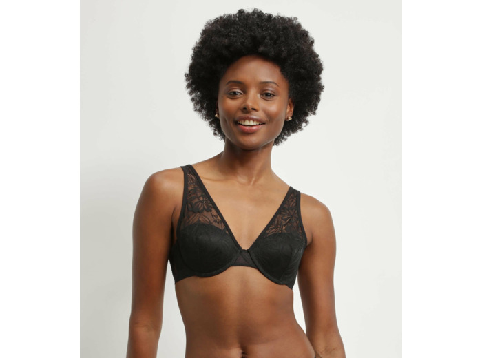 Soutien-gorge foulard en dentelle noire à feuillage Mod de Dim