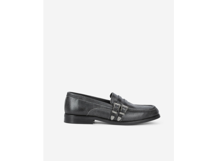 Mocassins En Cuir Noir Avec Boucles Western black