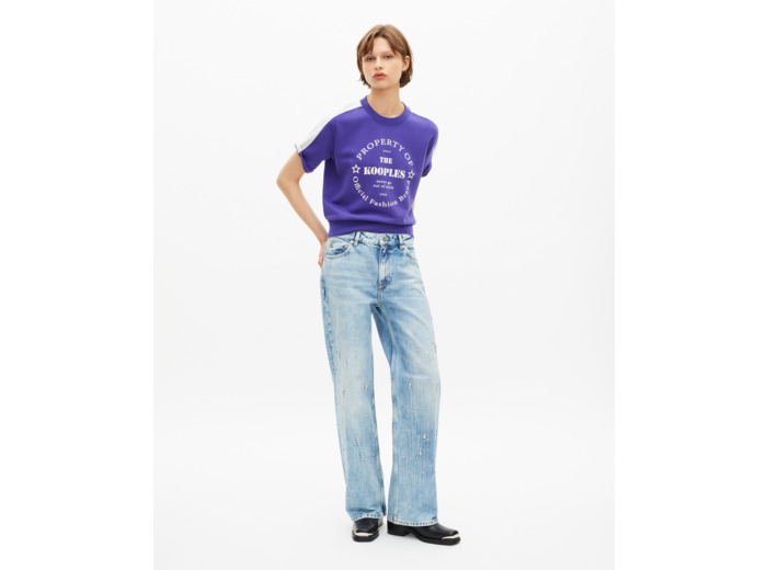 Sweatshirt manches courtes avec sérigraphie violet electric blue