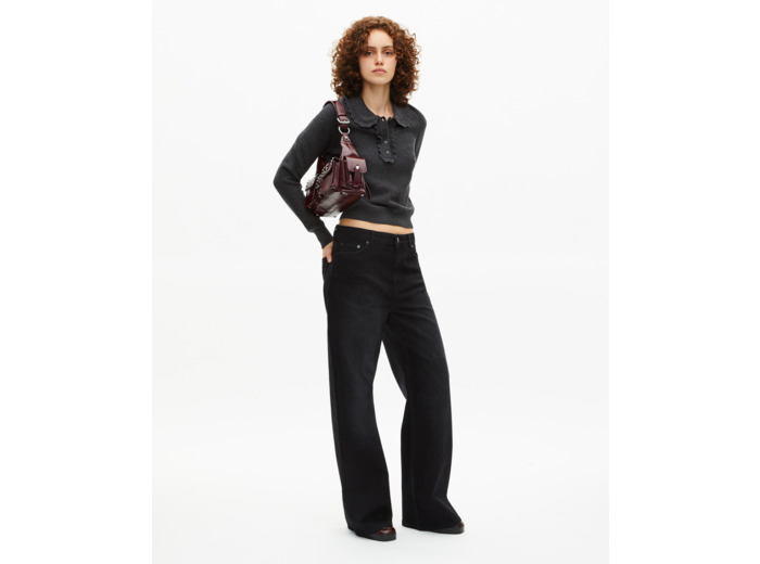 Pull en laine mélangée col claudine anthracite black